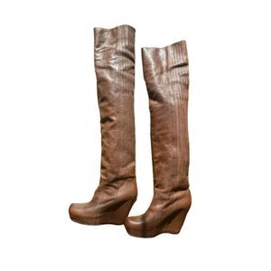 Rare! Rick Owens Thigh-High Boots – US 7.5 Brown Leather – Excellent Condition